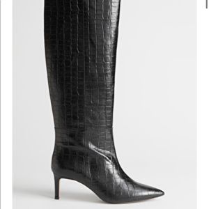 Croc leather knee high boots